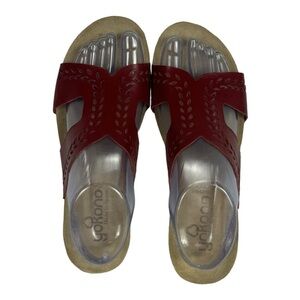 YOKONO Sandals Womens Size 9 Red Leather Slide On Cork Wedge Shoes Spain EUC